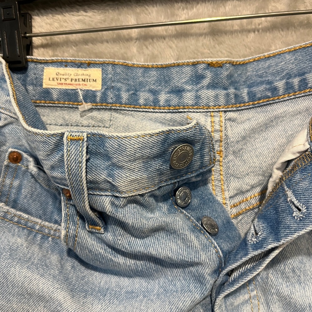Levi's 501 Original Shorts Womens 25 Blue Denim High Waisted Distressed Cut Off - Picture 8 of 11